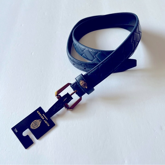 KURT GEIGER LONDON WOMENS QUILTED LEATHER BELT VINTAGE INDIGO BLUE SIZE M/L NWT - Picture 3 of 16